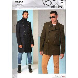 Vogue V1853 Mens 40 to 46 Lined Double Breasted Coat Uncut Sewing Pattern